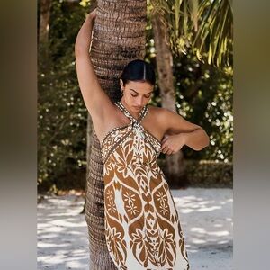 Women’s Brown and White Halter Floral Summer Dress